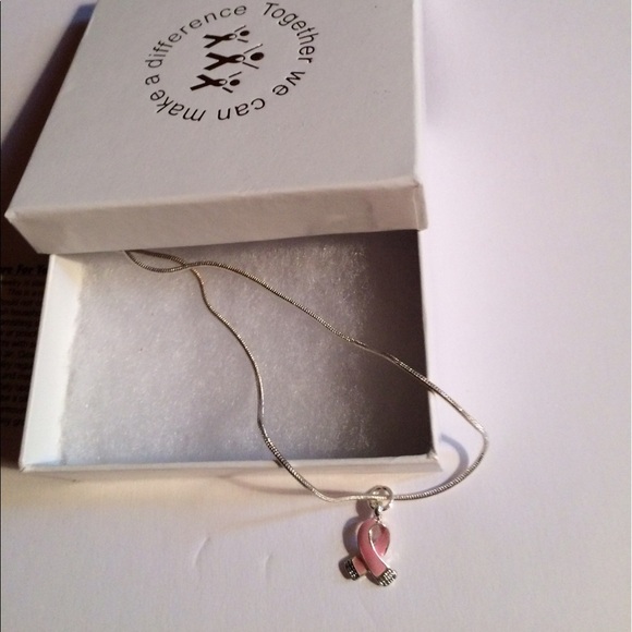 Support Breast Cancer Research- 17 inch chain tiny Breast Cancer 1/2" charm - Picture 1 of 8